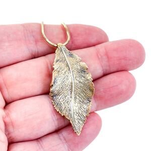 Vintage Dyadema Sterling Silver 925 Gold Tone Leaf Pendant Necklace 15.5”-17.5”